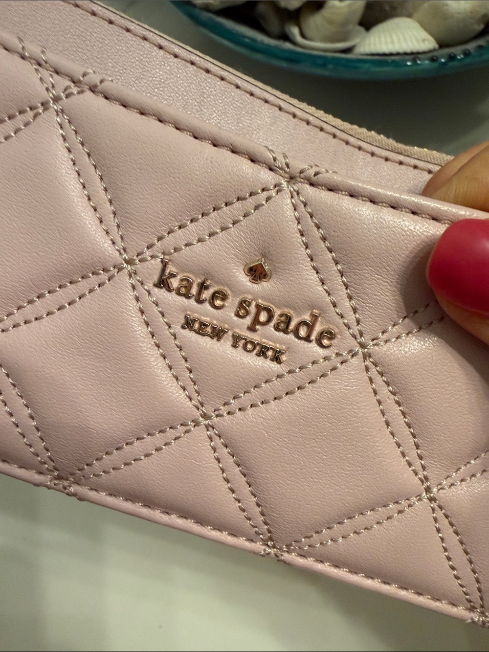 kate spade quilted blush pink card pouch with gold-tone zipper - Picture 2 of 6